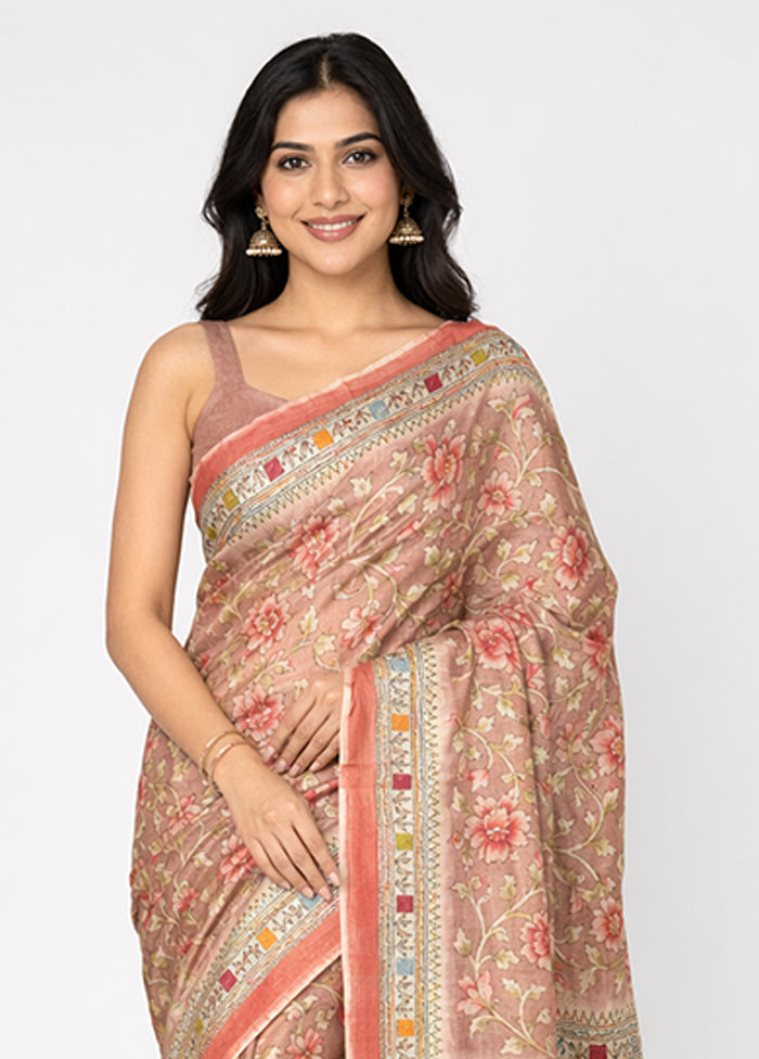 Purple Handloom Tussar Pure Silk Saree With Blouse Piece