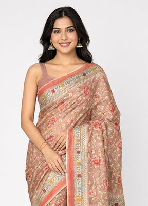 Purple Handloom Tussar Pure Silk Saree With Blouse Piece