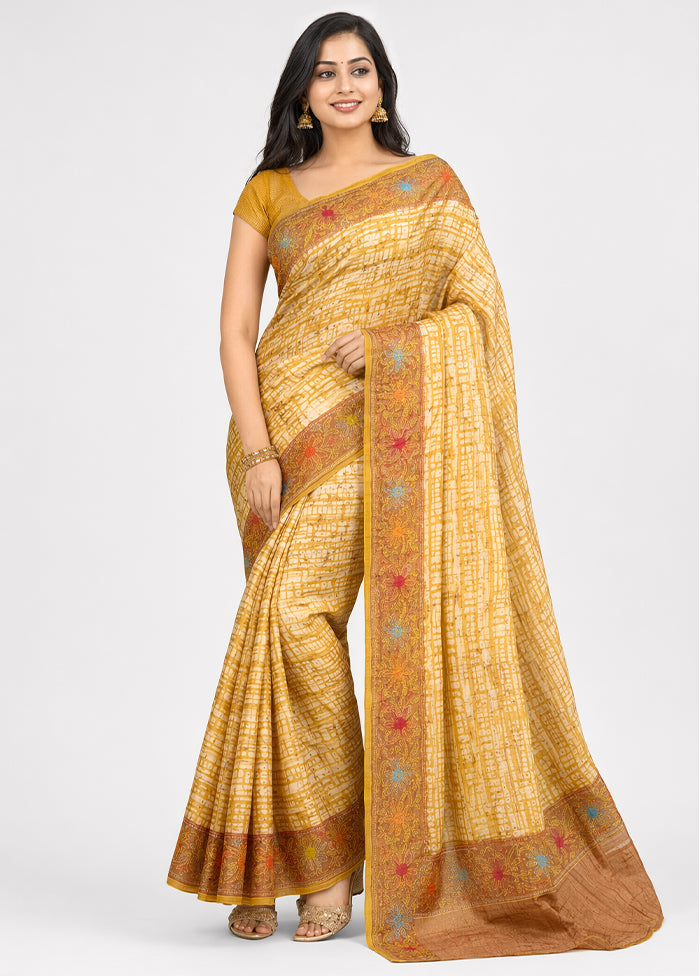 Multicolor Handloom Tussar Pure Silk Saree With Blouse Piece