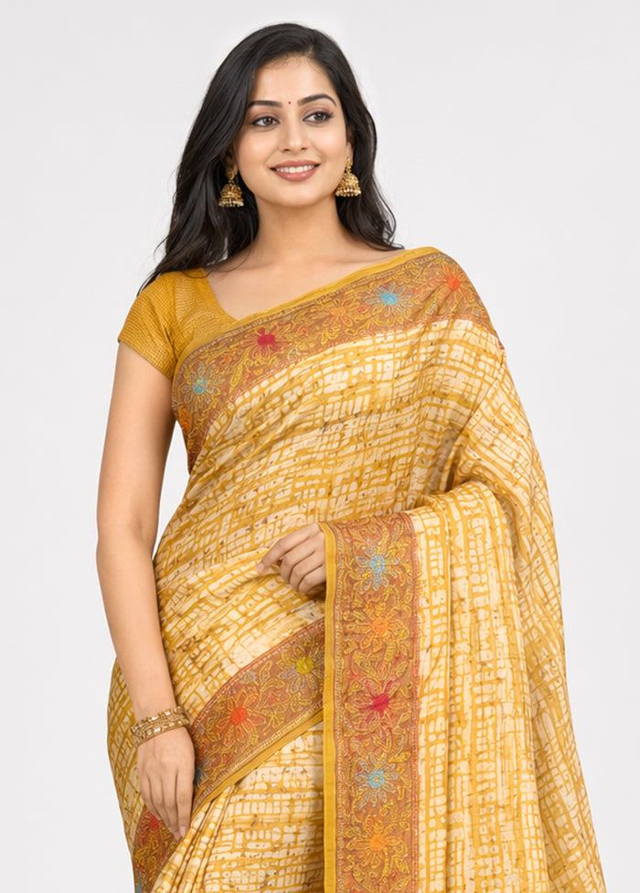 Multicolor Handloom Tussar Pure Silk Saree With Blouse Piece