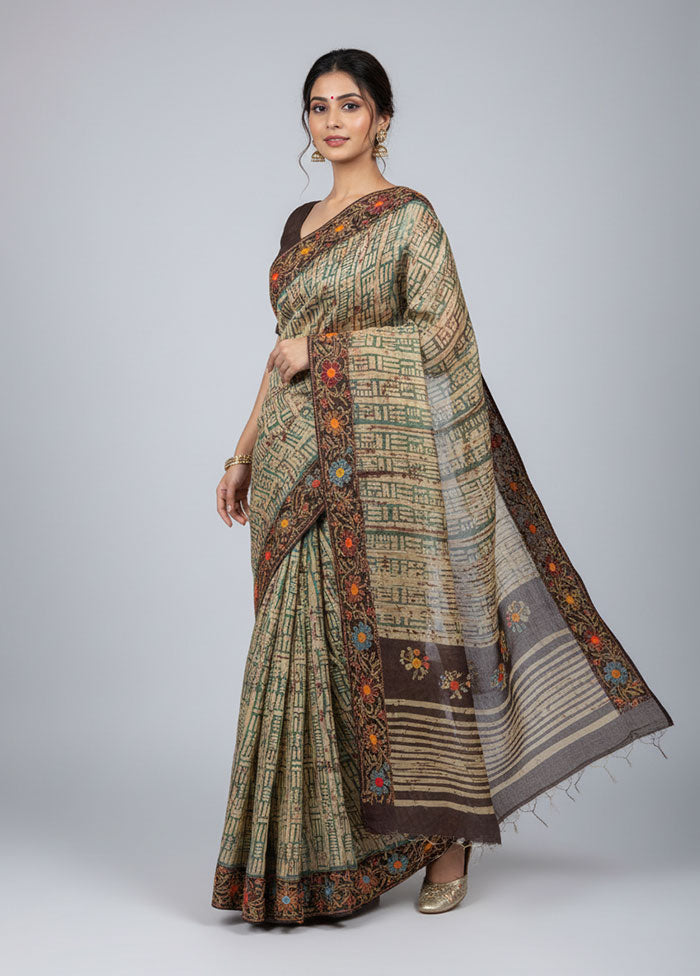 Multicolor Handloom Tussar Pure Silk Saree With Blouse Piece