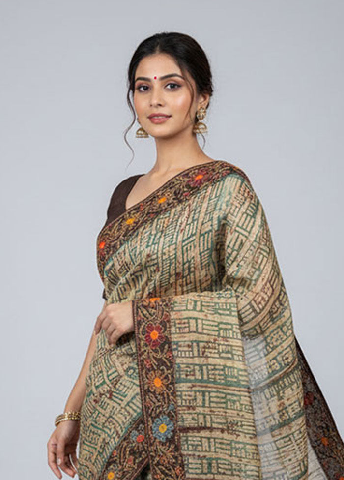 Multicolor Handloom Tussar Pure Silk Saree With Blouse Piece