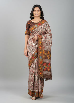 Brown Handloom Tussar Pure Silk Saree With Blouse Piece
