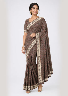 Cream Handloom Tussar Pure Silk Saree With Blouse Piece