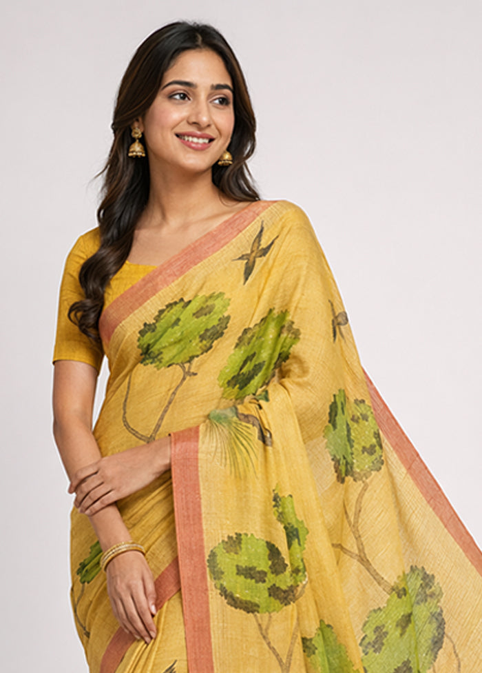 Cream Handloom Tussar Pure Silk Saree With Blouse Piece