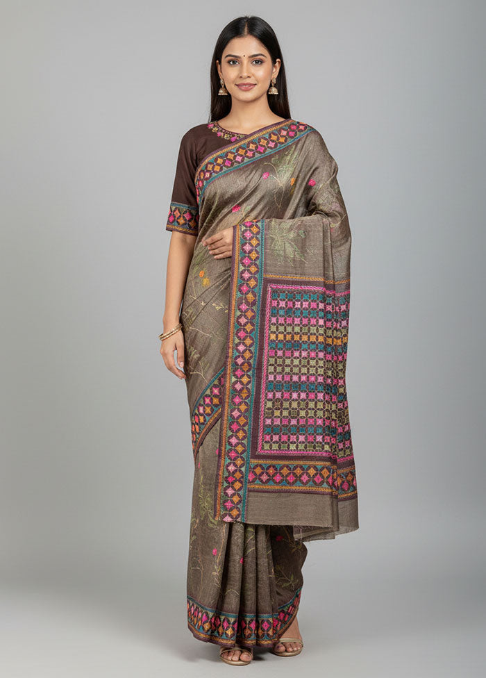 Purple Handloom Tussar Pure Silk Saree With Blouse Piece