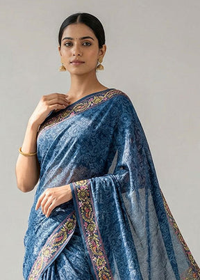 Blue Handloom Tussar Pure Silk Saree With Blouse Piece