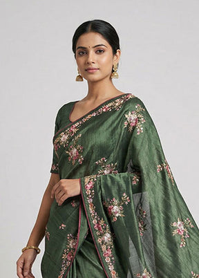 Green Tussar Silk Saree With Blouse Piece