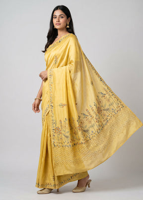 Cream Tussar Silk Saree With Blouse Piece