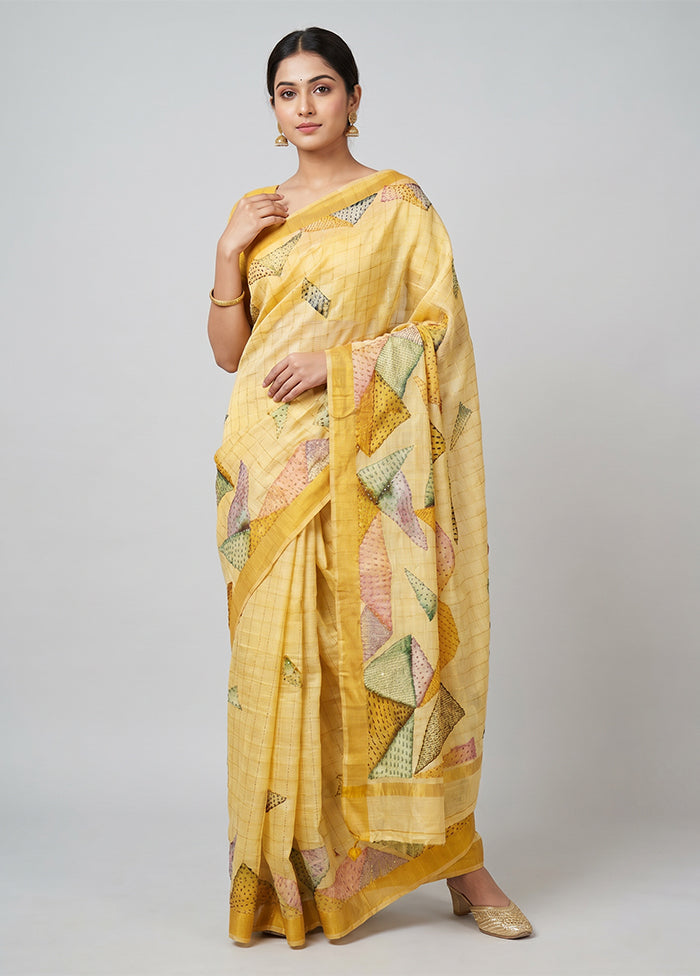Cream Tussar Silk Saree With Blouse Piece