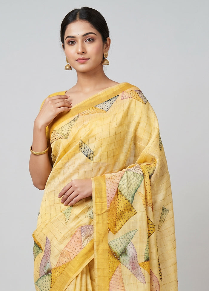 Cream Tussar Silk Saree With Blouse Piece