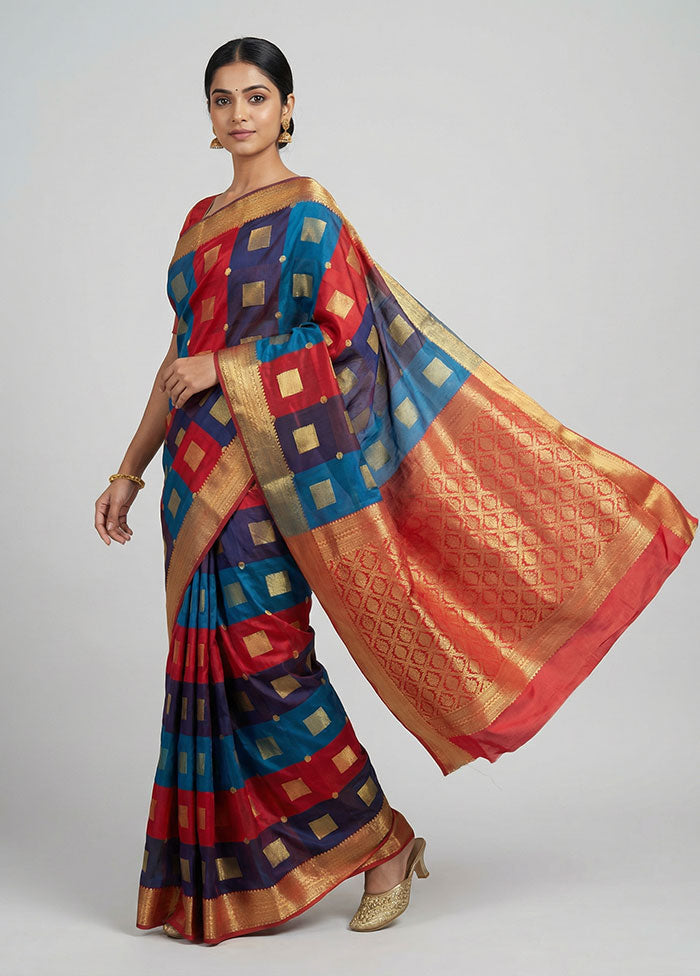 Multicolor Kanjivaram Silk Saree With Blouse Piece
