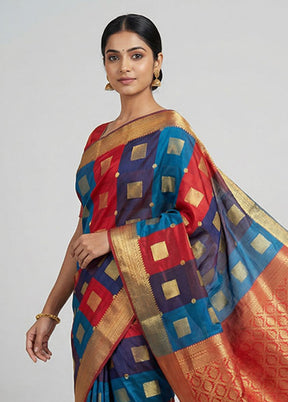 Multicolor Kanjivaram Silk Saree With Blouse Piece