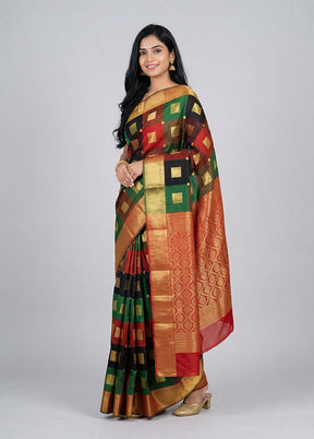 Multicolor Kanjivaram Silk Saree With Blouse Piece