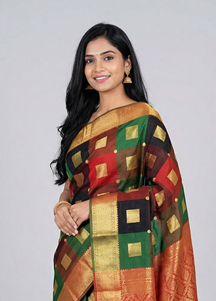 Multicolor Kanjivaram Silk Saree With Blouse Piece