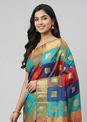 Multicolor Kanjivaram Silk Saree With Blouse Piece