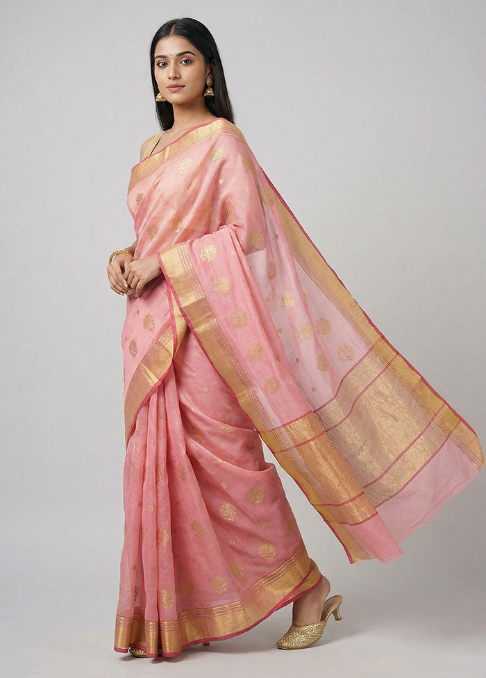 Pink Chanderi Silk Saree With Blouse Piece
