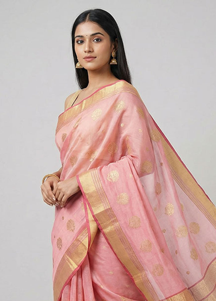 Pink Chanderi Silk Saree With Blouse Piece