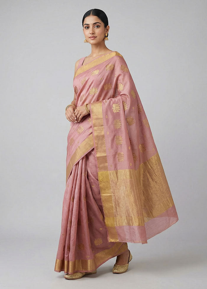 Pink Chanderi Silk Saree With Blouse Piece