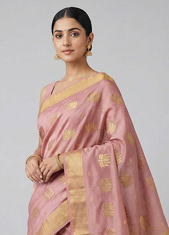 Pink Chanderi Silk Saree With Blouse Piece