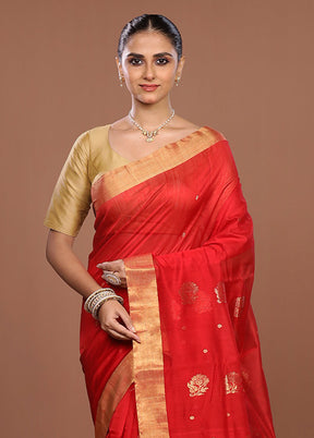 Red Chanderi Silk Saree With Blouse Piece