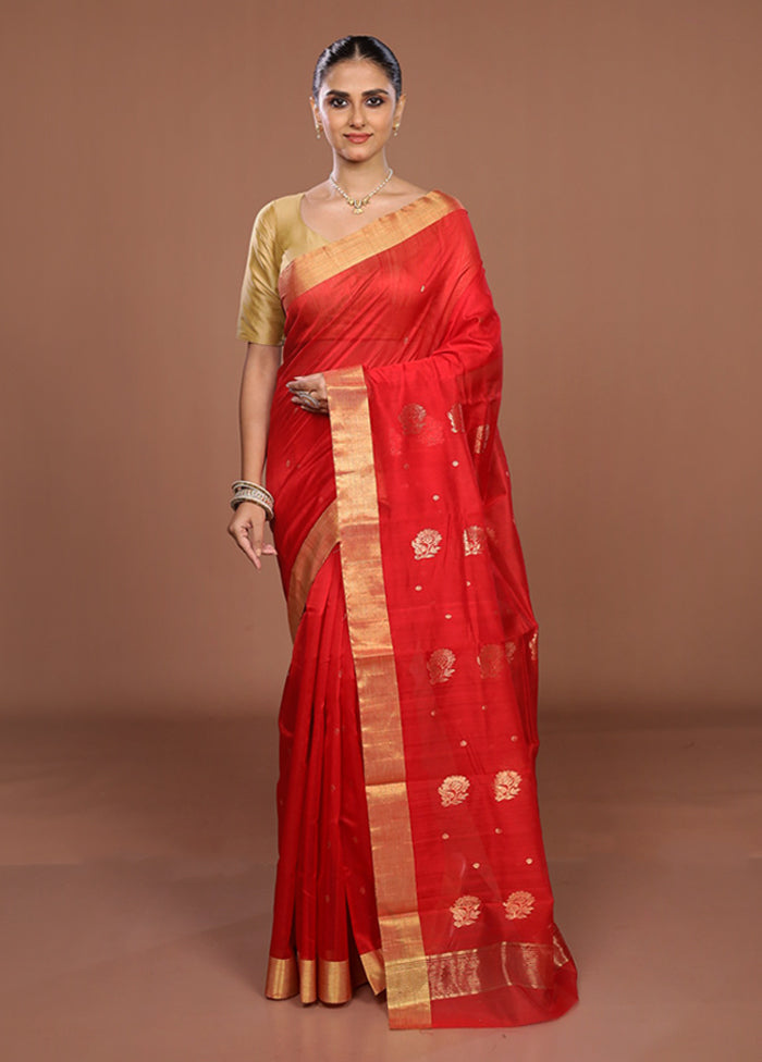 Red Chanderi Silk Saree With Blouse Piece