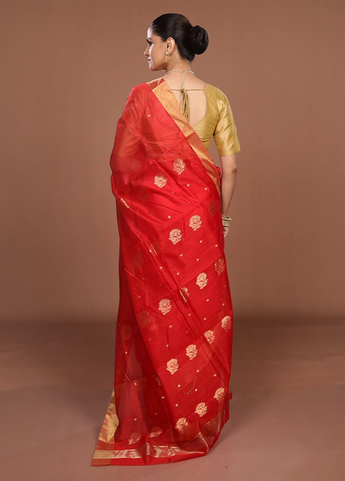 Red Chanderi Silk Saree With Blouse Piece