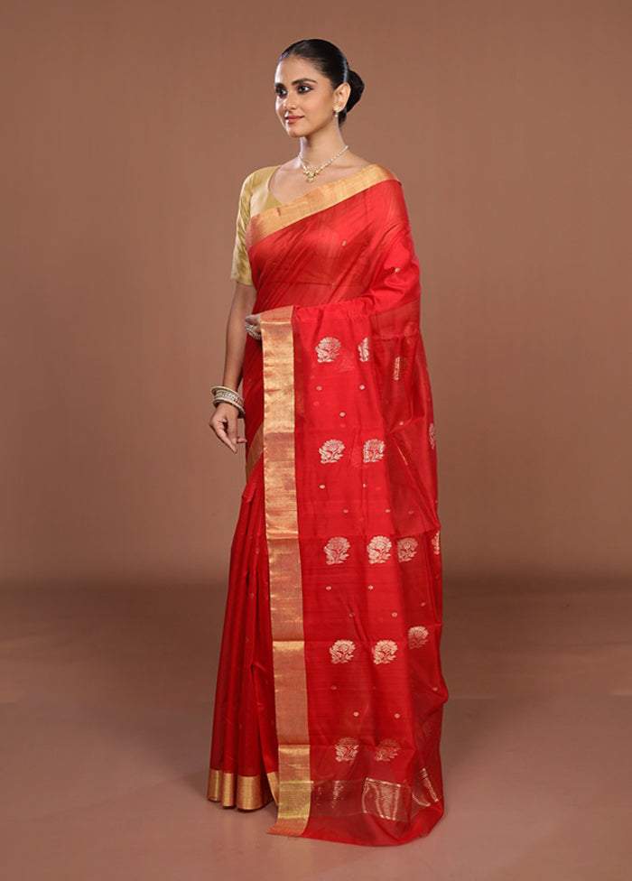 Red Chanderi Silk Saree With Blouse Piece