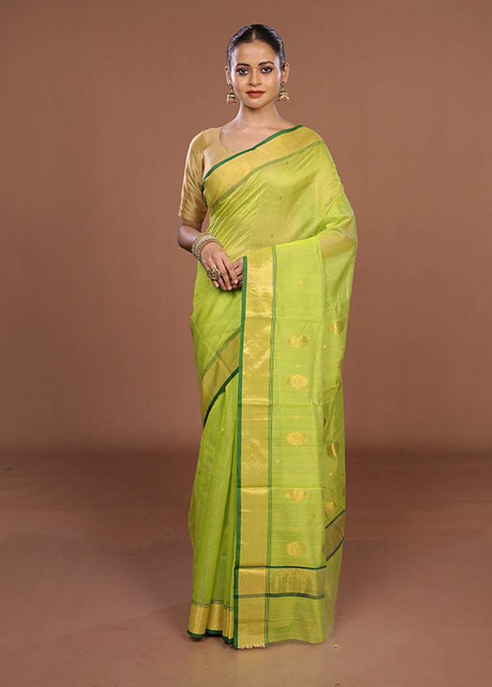 Green Chanderi Silk Saree With Blouse Piece