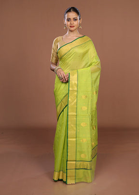 Green Chanderi Silk Saree With Blouse Piece