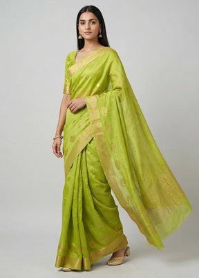 Green Chanderi Silk Saree With Blouse Piece