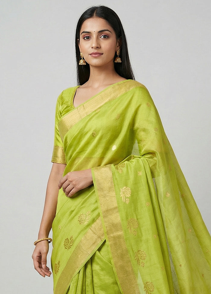 Green Chanderi Silk Saree With Blouse Piece