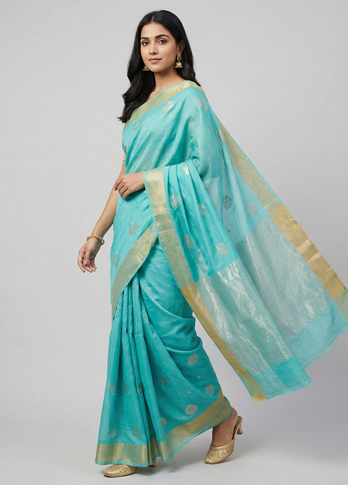 Blue Chanderi Silk Saree With Blouse Piece