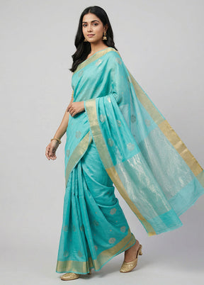 Blue Chanderi Silk Saree With Blouse Piece