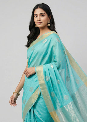 Blue Chanderi Silk Saree With Blouse Piece