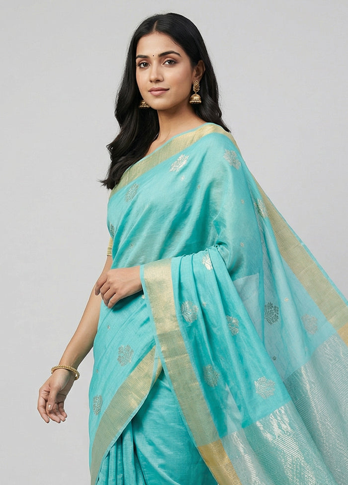 Blue Chanderi Silk Saree With Blouse Piece
