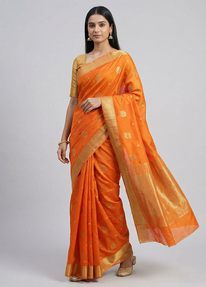 Orange Chanderi Silk Saree With Blouse Piece