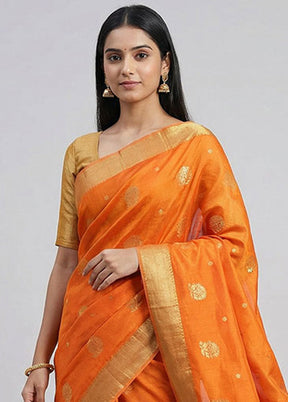 Orange Chanderi Silk Saree With Blouse Piece