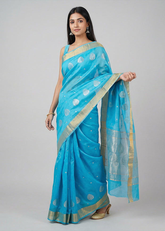 Blue Chanderi Silk Saree With Blouse Piece