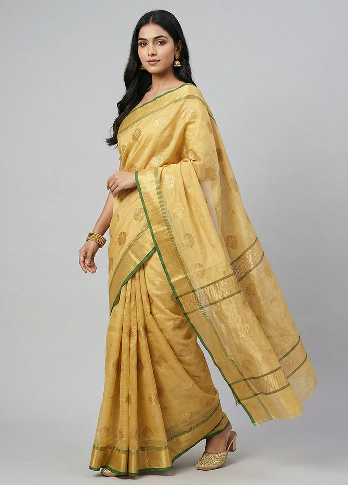 Yellow Chanderi Silk Saree With Blouse Piece