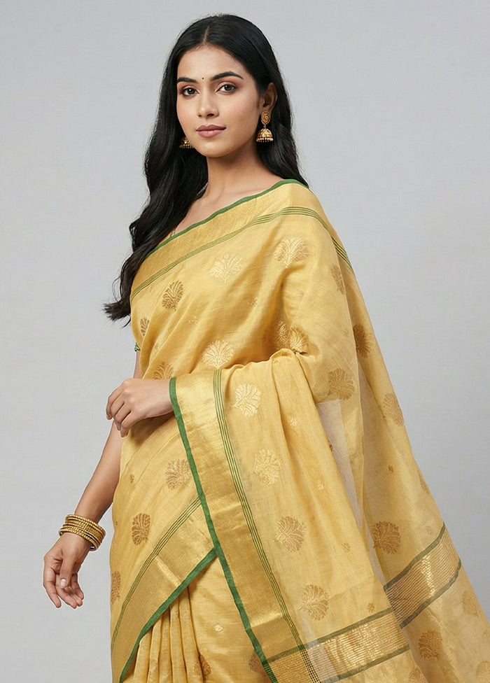 Yellow Chanderi Silk Saree With Blouse Piece