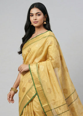 Yellow Chanderi Silk Saree With Blouse Piece