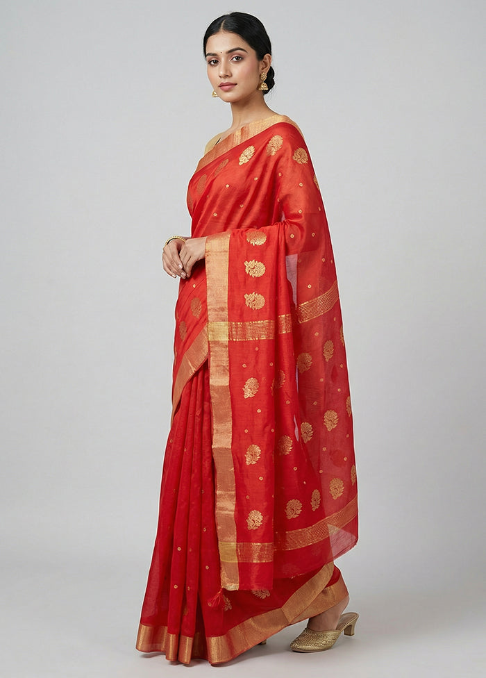 Red Chanderi Silk Saree With Blouse Piece