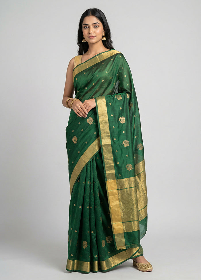 Green Chanderi Silk Saree With Blouse Piece