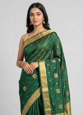 Green Chanderi Silk Saree With Blouse Piece
