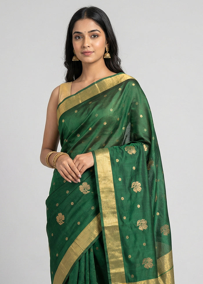 Green Chanderi Silk Saree With Blouse Piece