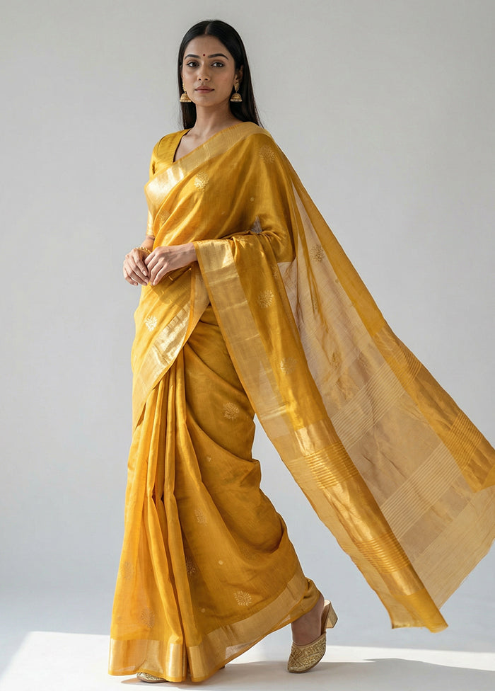 Yellow Chanderi Silk Saree With Blouse Piece