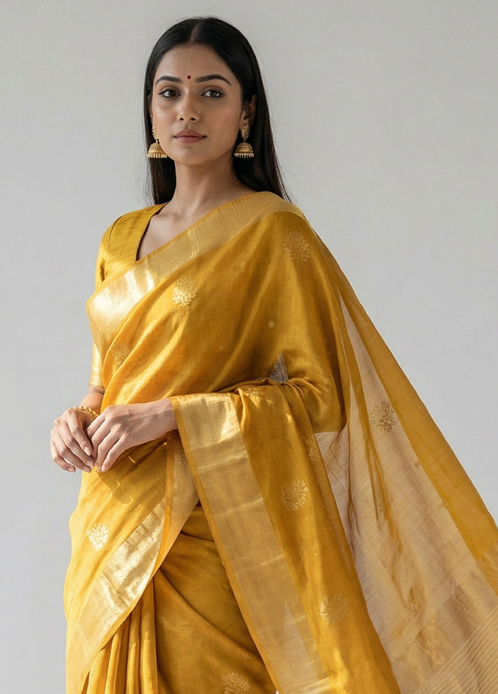 Yellow Chanderi Silk Saree With Blouse Piece