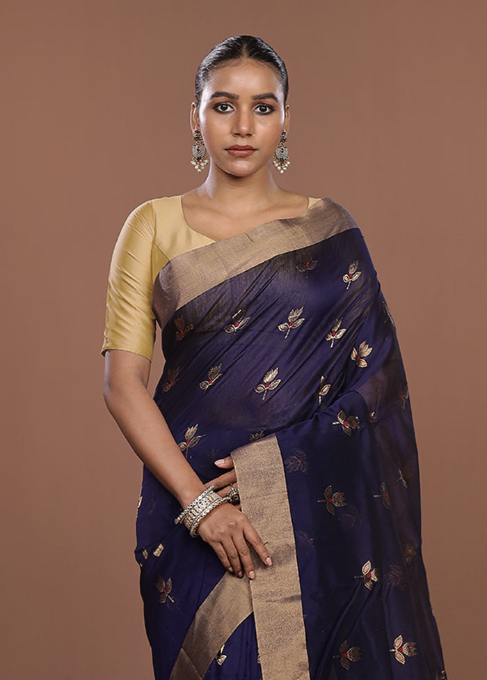 Purple Handloom Chanderi Pure Silk Saree With Blouse Piece