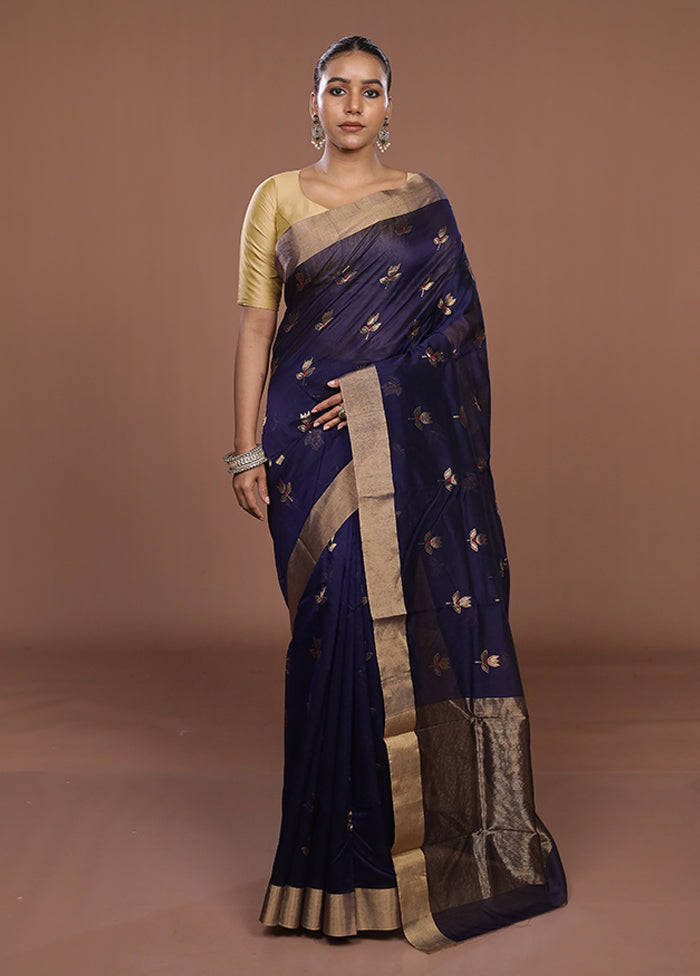 Purple Handloom Chanderi Pure Silk Saree With Blouse Piece